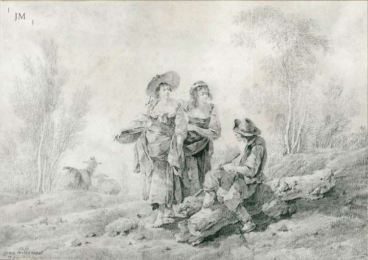 A shepherd and maids in a wooded landscape